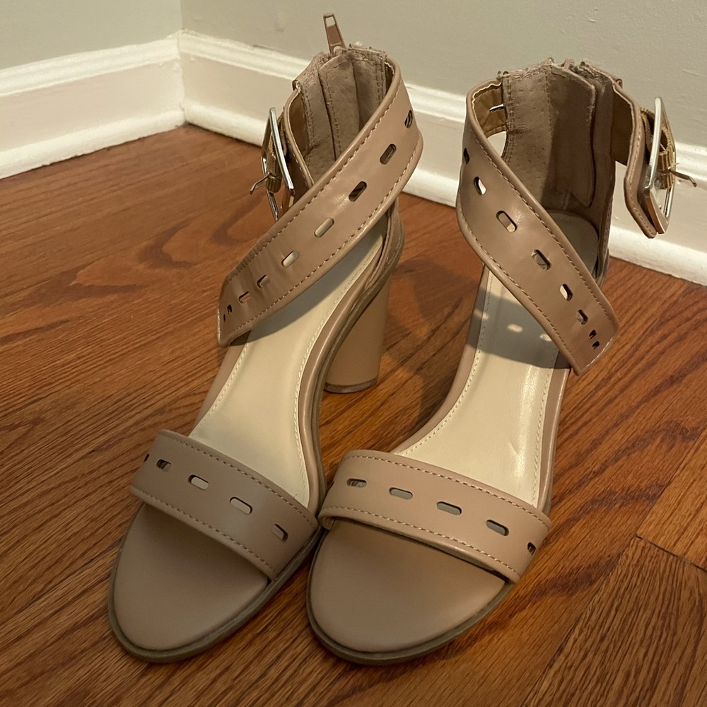 BAR III nude block heel ankle strap sandal